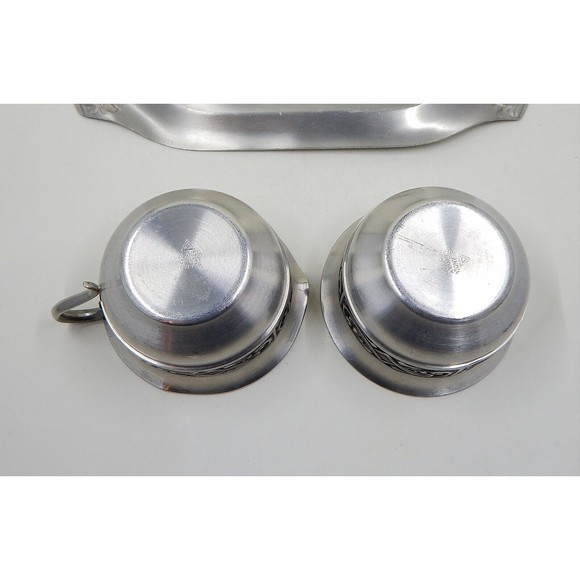 Selandia Norway Pewter Creamer Open Sugar Dish Under Tray Scrollwork Detail - Picture 9 of 14